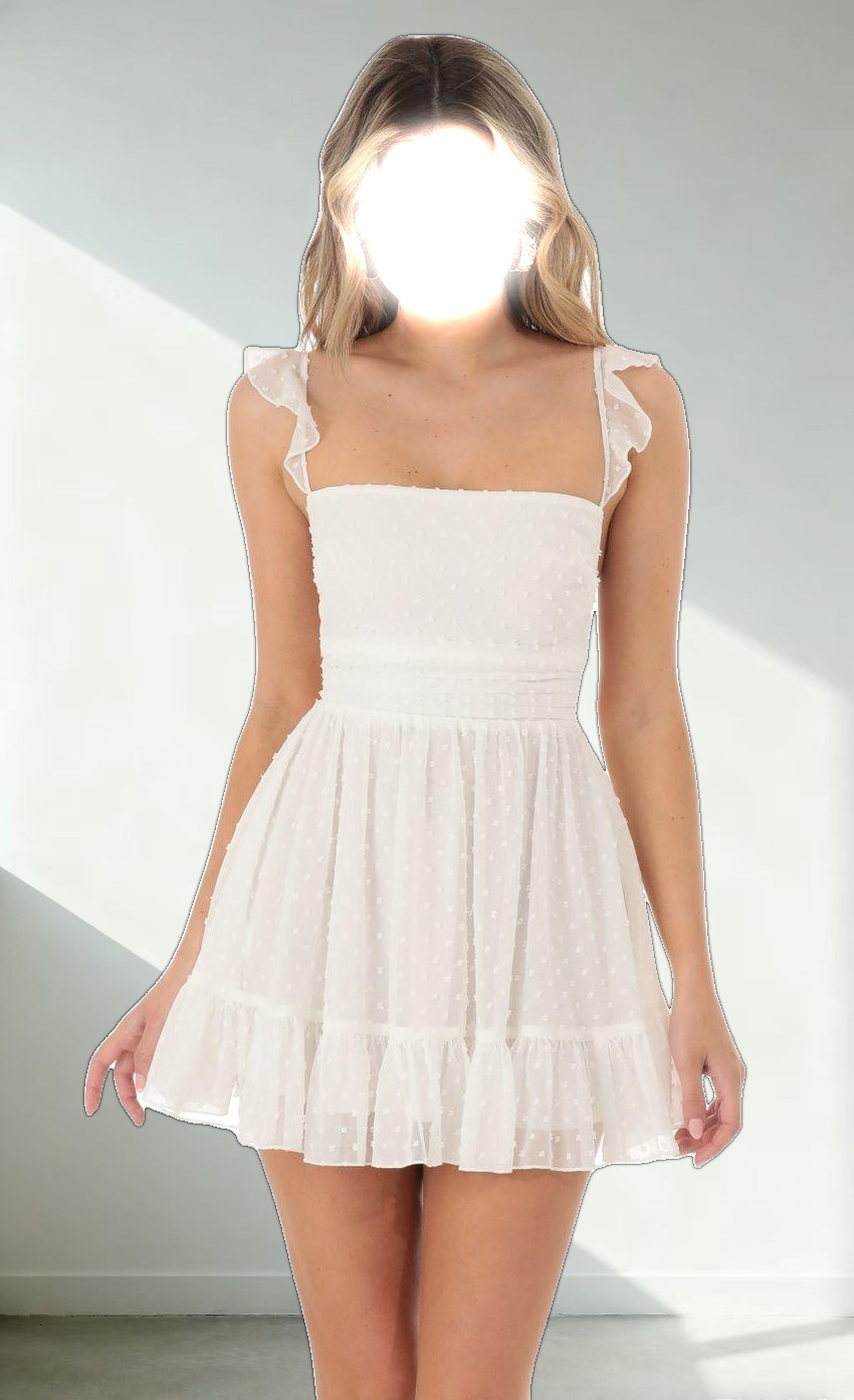 Dotted A-line Dress in White