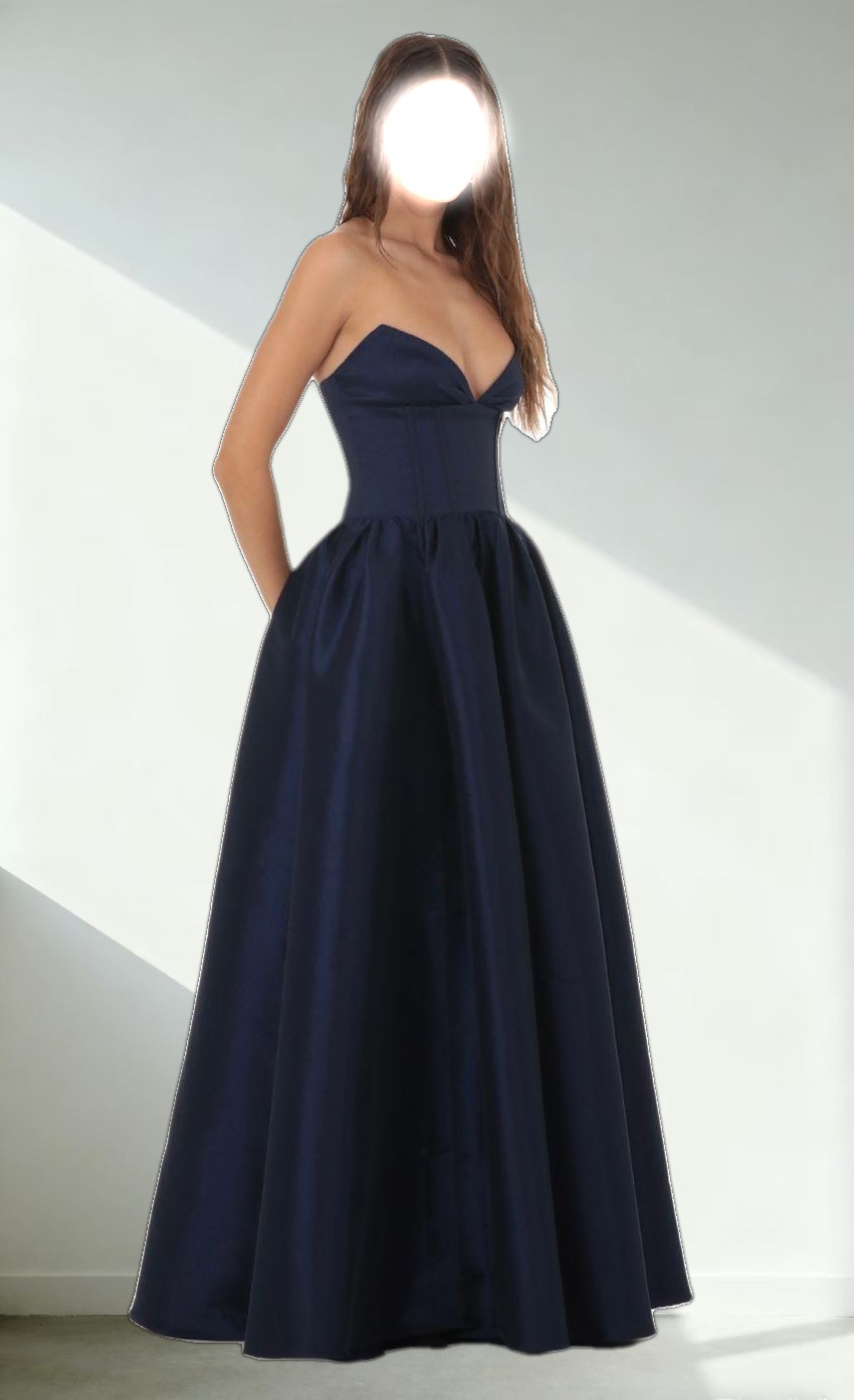 Corset Strapless Gown Dress in Navy