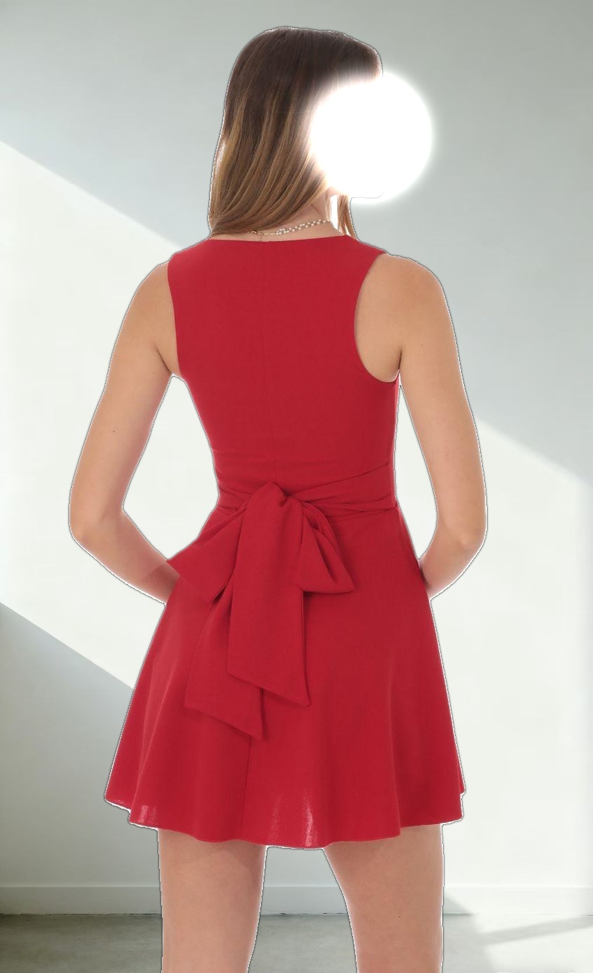 Back Bow A-Line Dress in Red