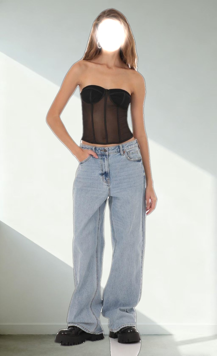 Mesh Corset Strapless Top in Black