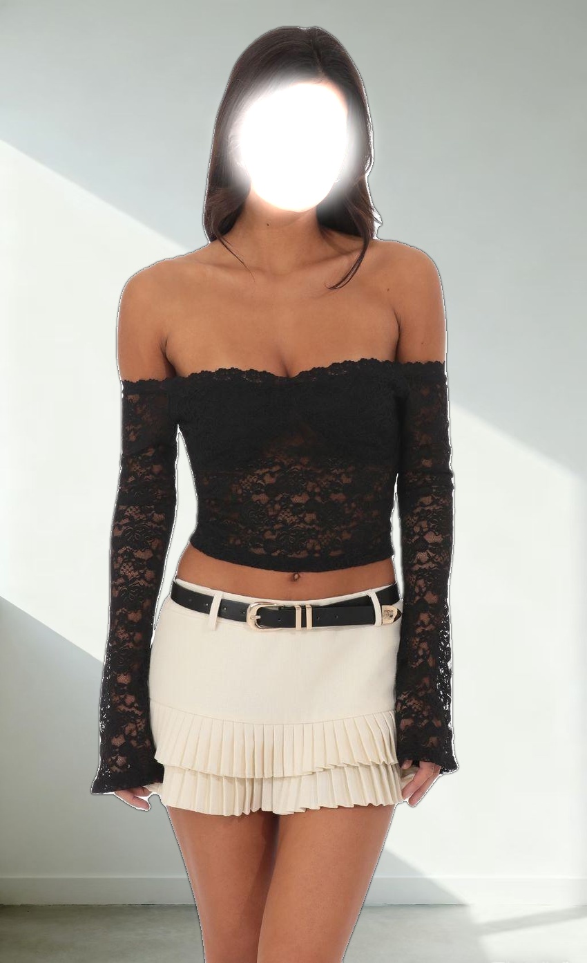 Off Shoulder Sheer Lace Top in Black