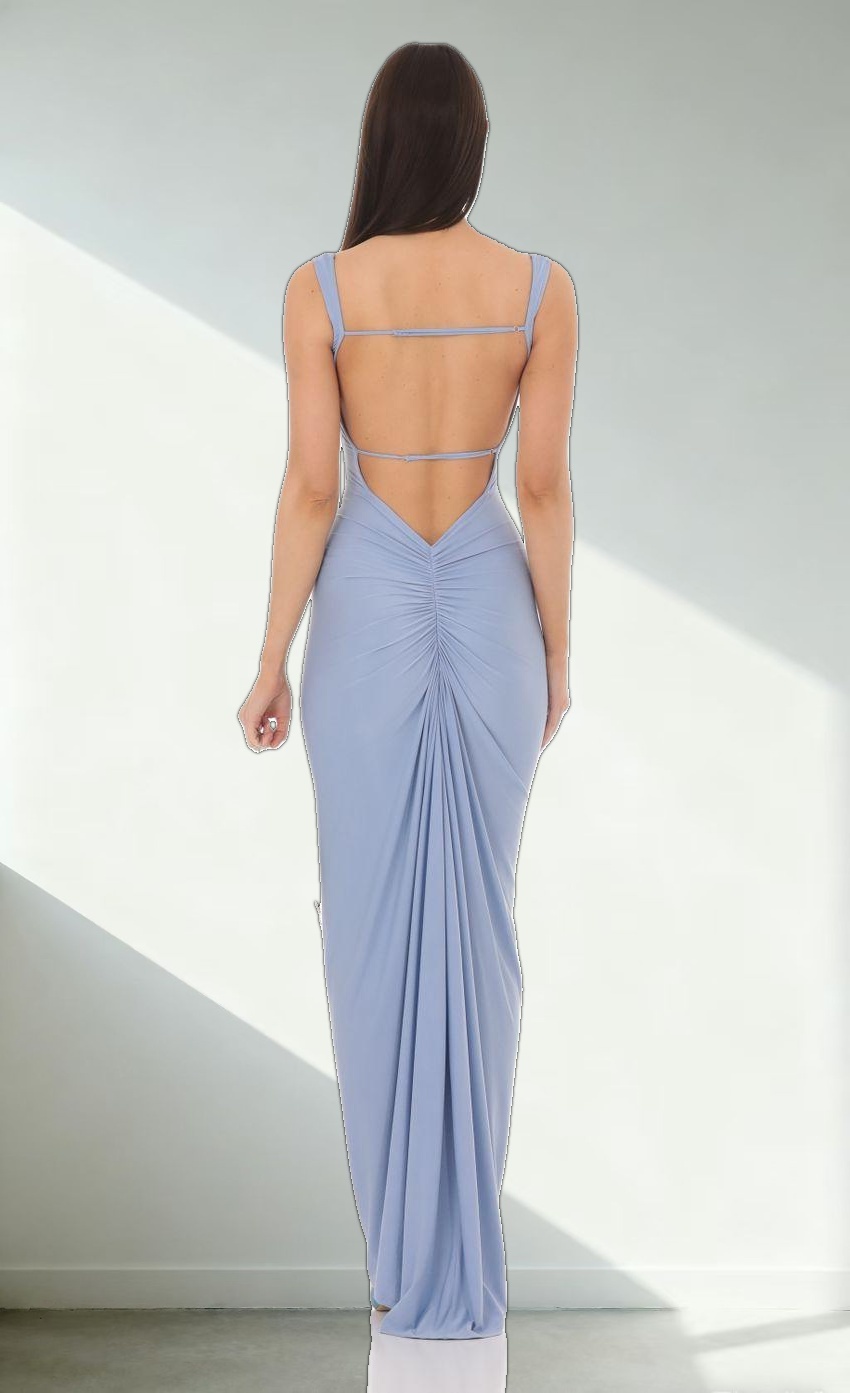 Square Neck Open Back Maxi Dress in Powder Blue