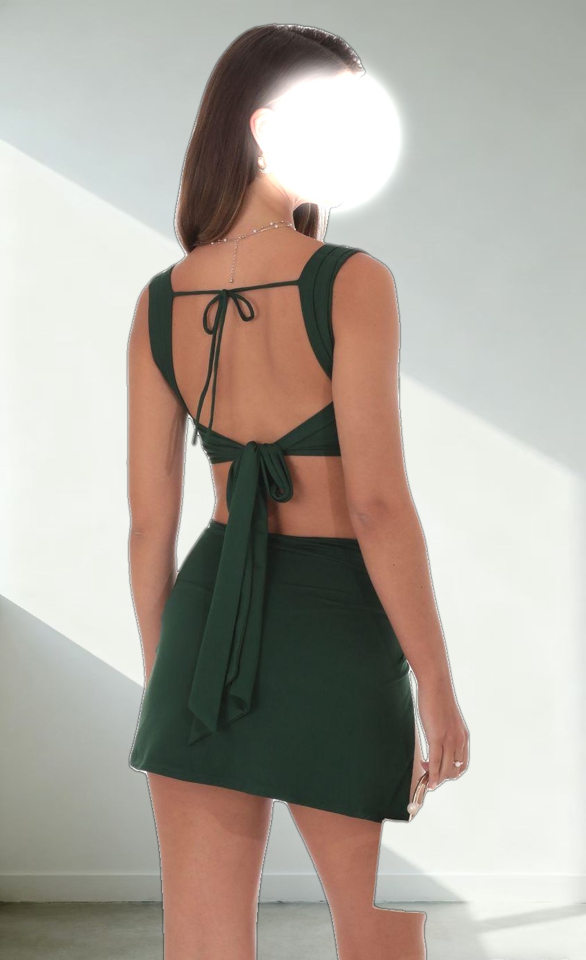 Ruched Two Piece Skirt Set in Green