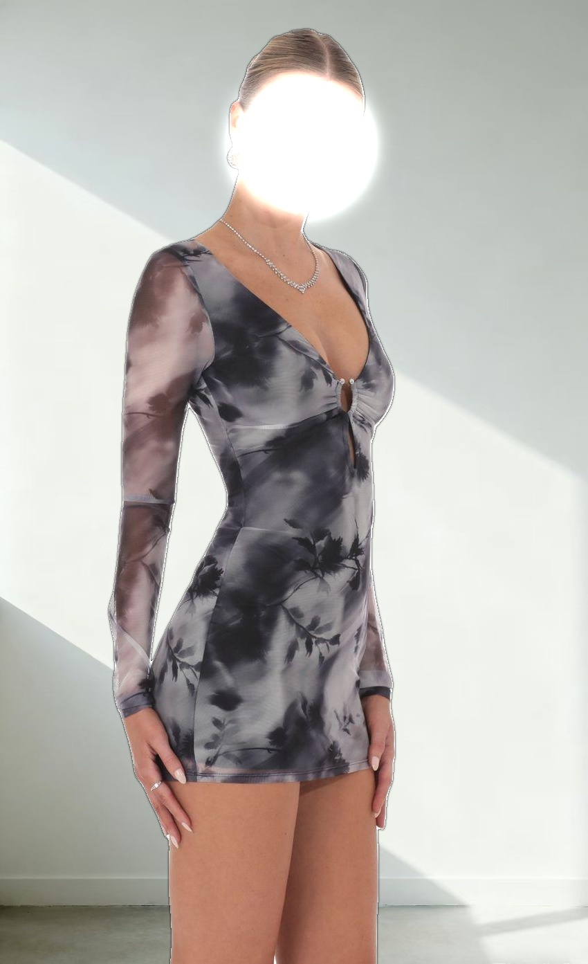 Midnight Print Bodycon Dress in Grey