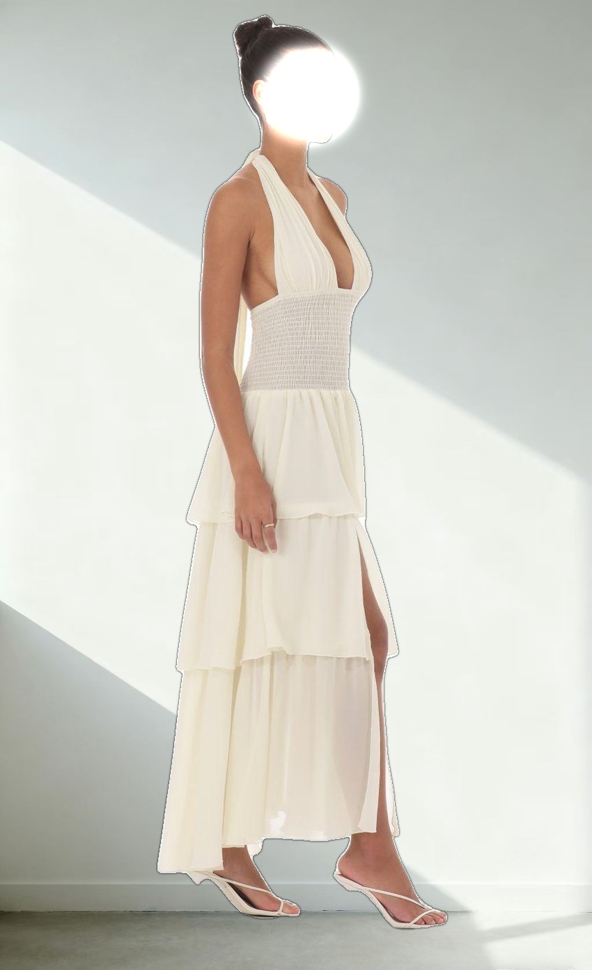 Smocked Halter Maxi Dress in Cream