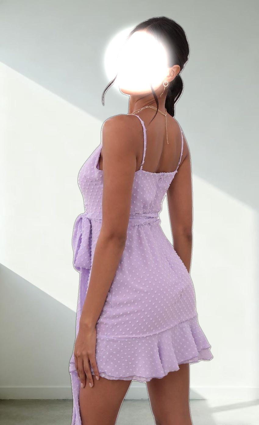 Wrap Dress in Lilac Dotted Chiffon