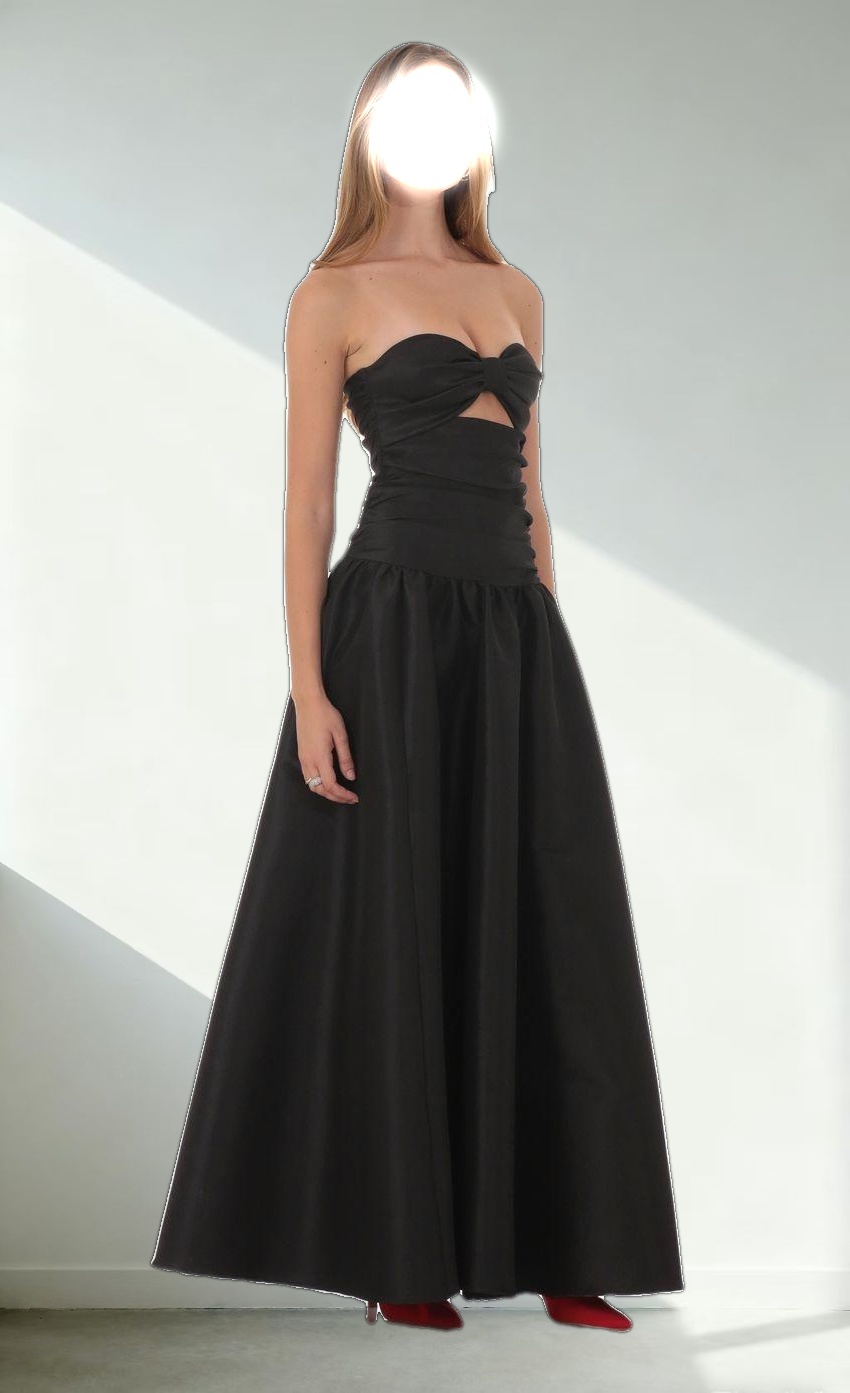 Cutout Drop Waist Strapless Maxi Dress in Black