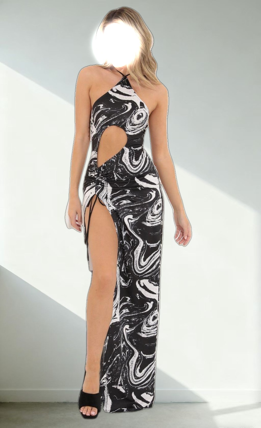 Marble Cutout Maxi Dress in Black