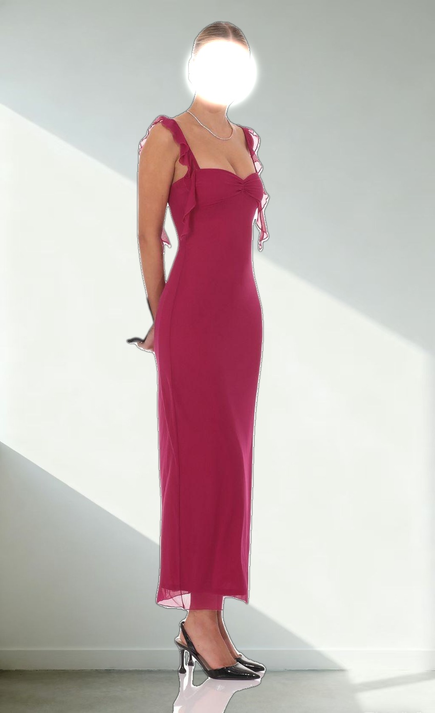 Tassel Strap Maxi Dress in Magenta