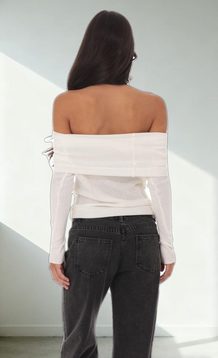 Fold Over Off Shoulder Top in White