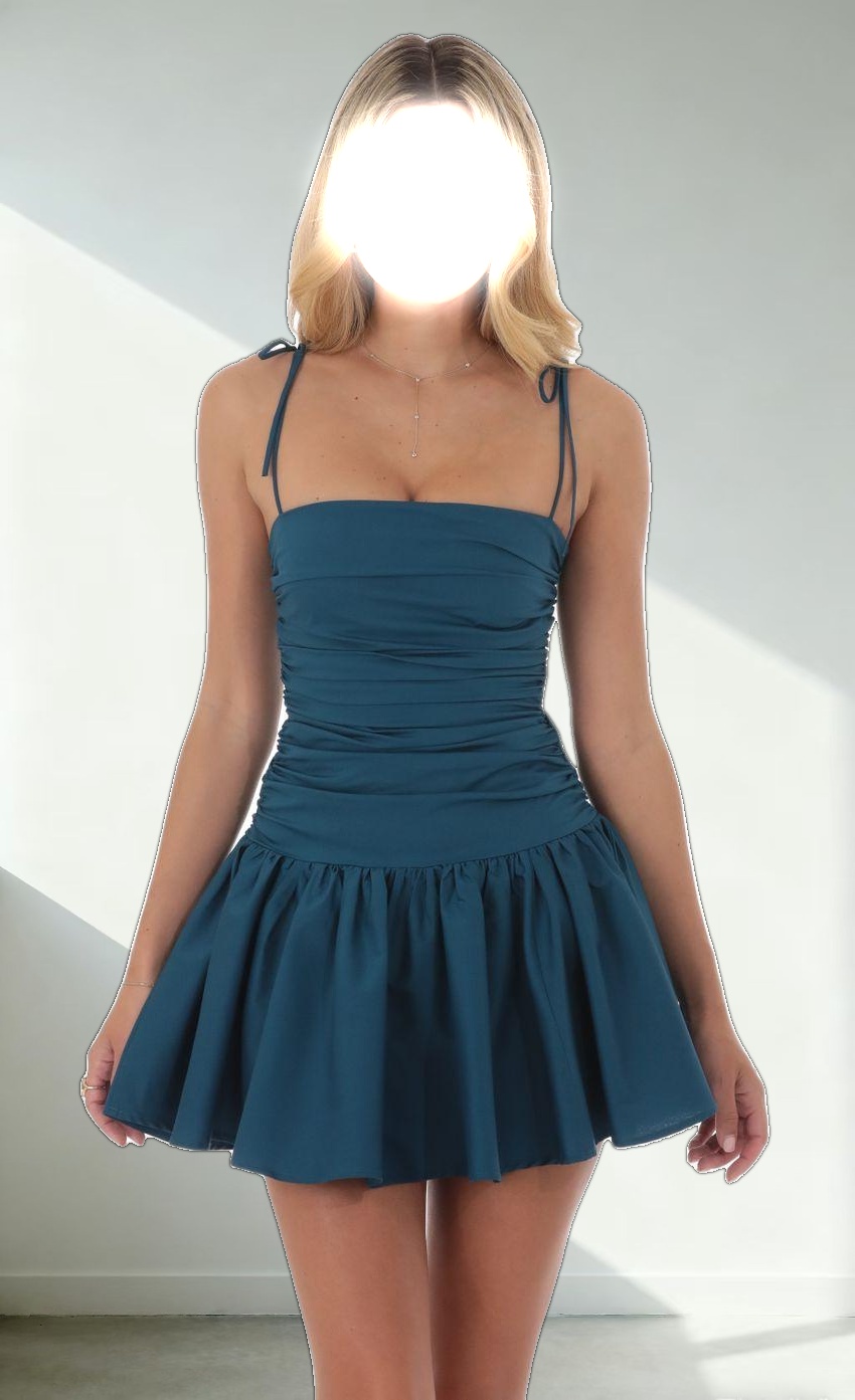 Ruched Fit and Flare Dress in Teal