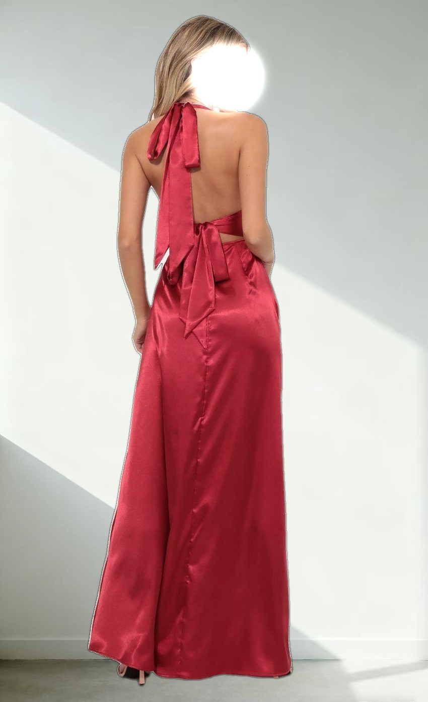 Maxi Satin Dress in Burgundy