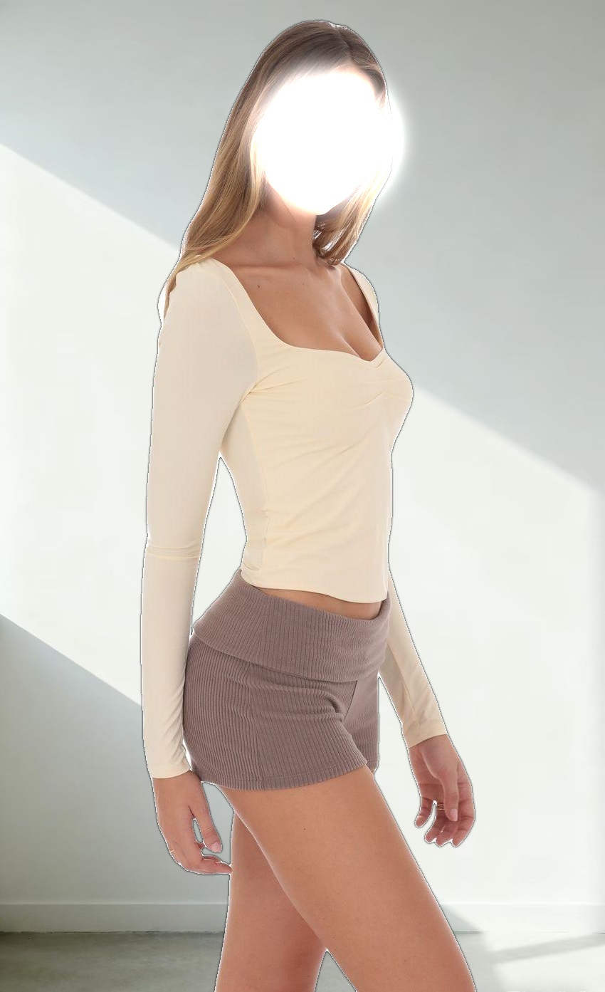 Ribbed Mini Shorts in Taupe