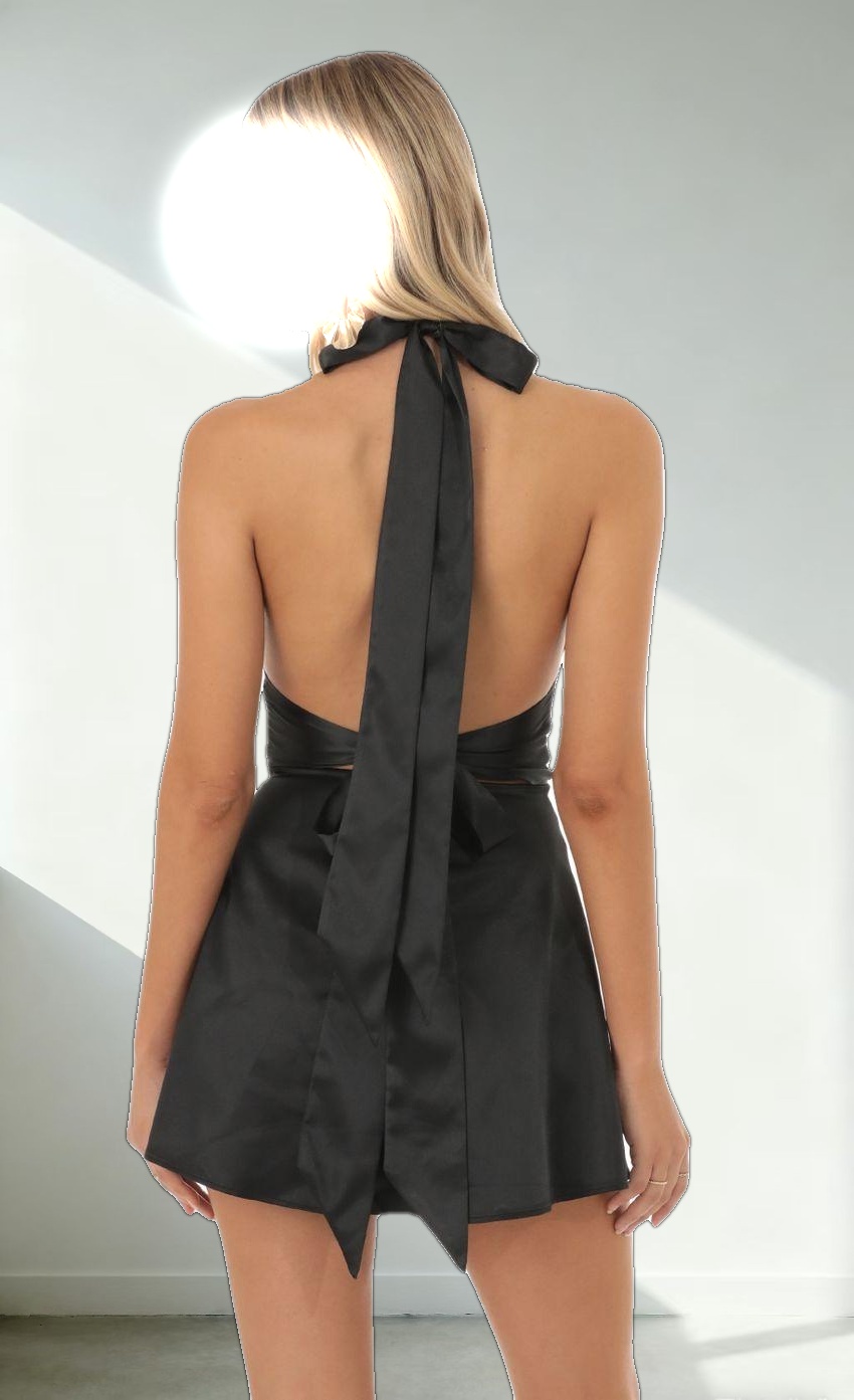 Satin Dress with Lace in Black