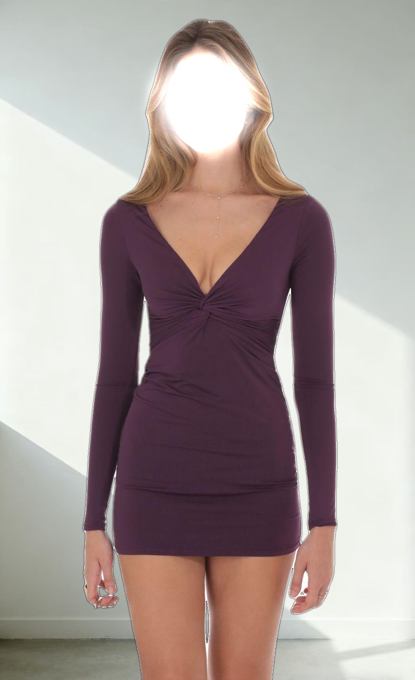 Long Sleeve Twist Dress in Purple
