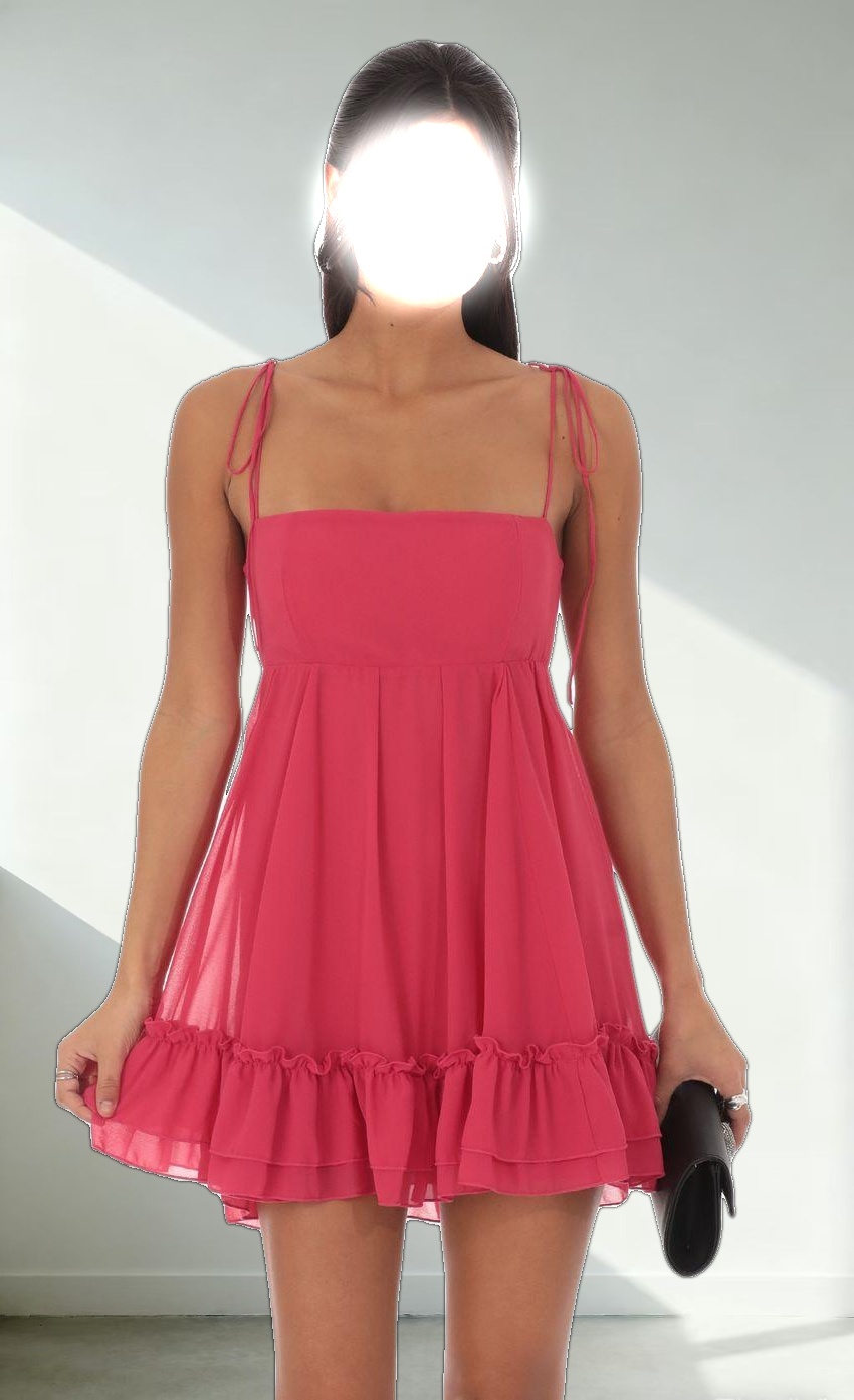 Chiffon Baby Doll Dress in Magenta