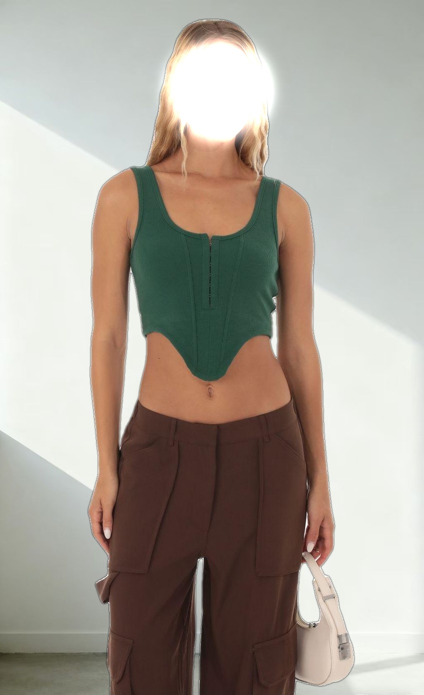 Ribbed Corset Tank Top in Green