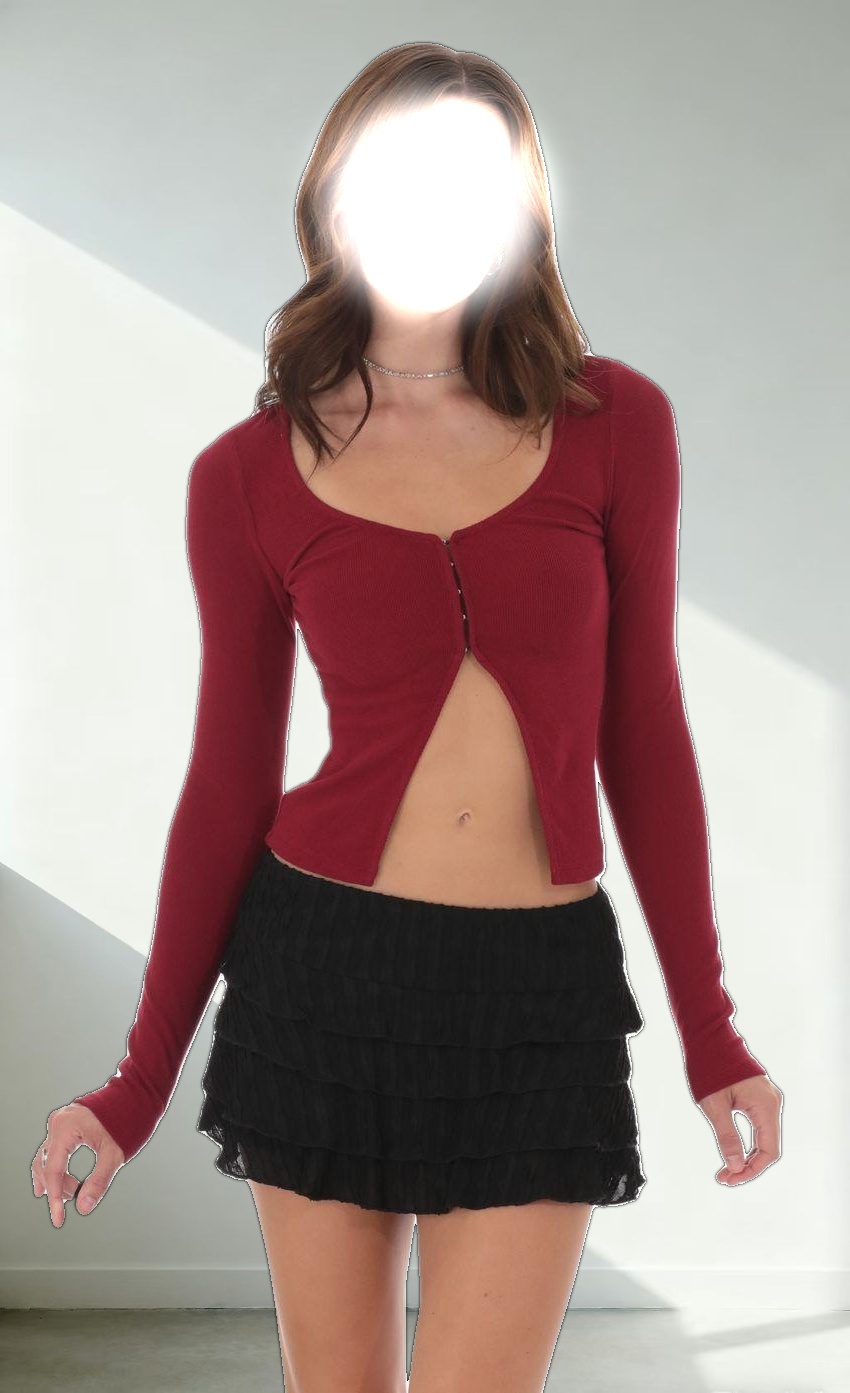 Ribbed Fly Away Top in Maroon