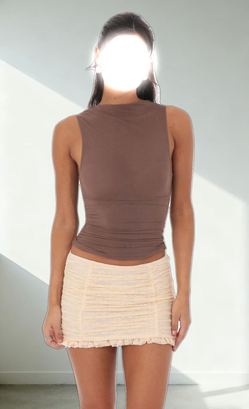 Ruched Lace Skirt in Pastel Peach