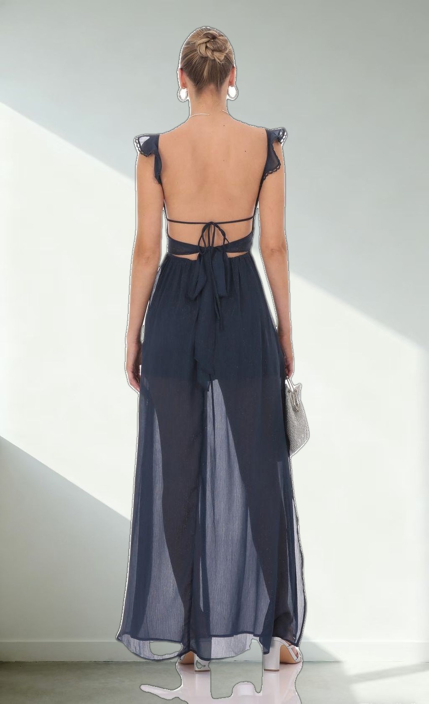 Shimmer Chiffon Maxi Dress in Navy