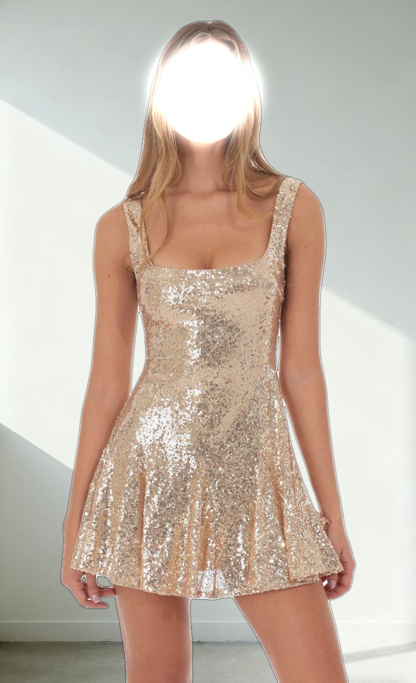 Sequin Skater Dress in Gold