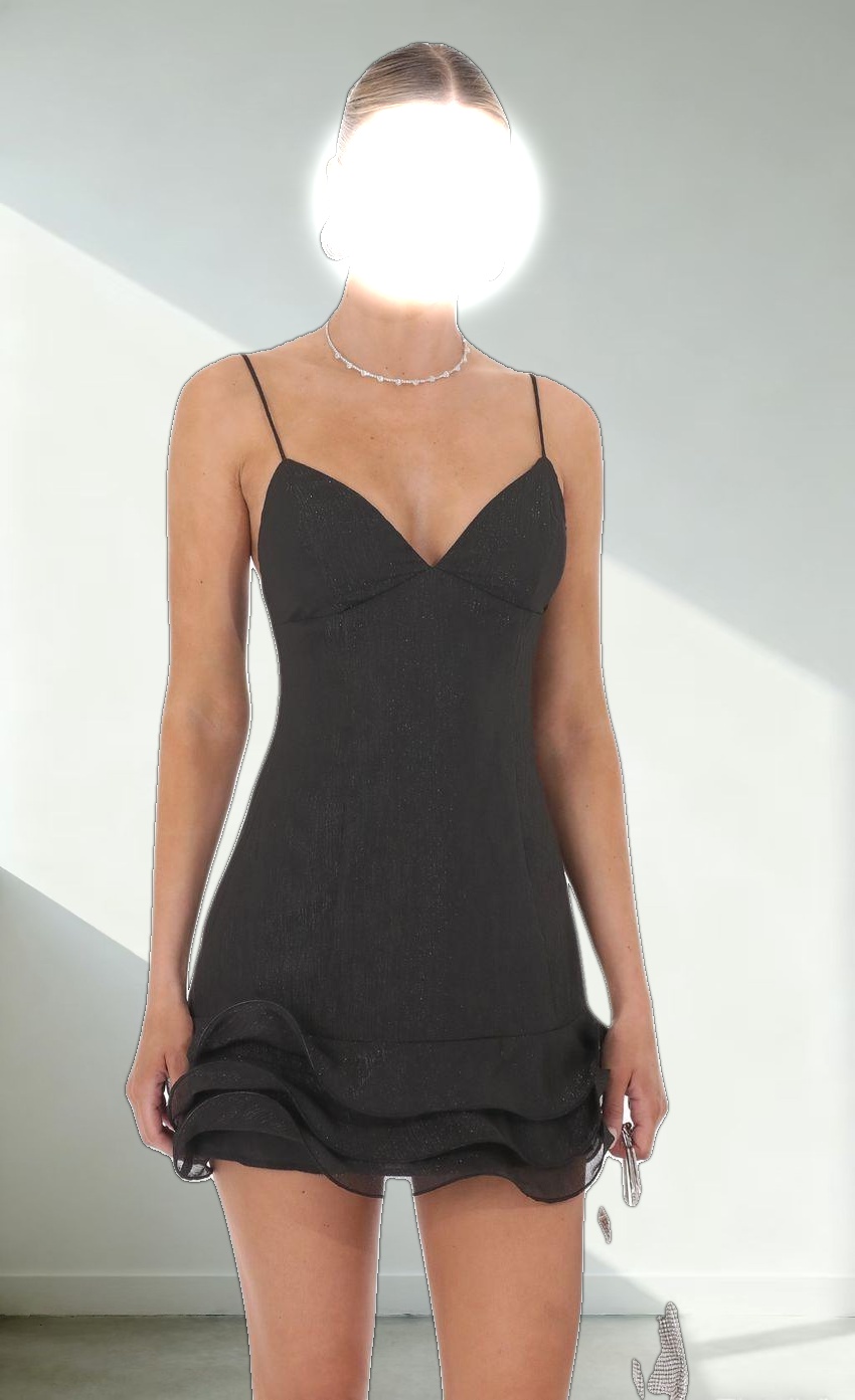 Shimmer Open Back Wavy Dress in Black