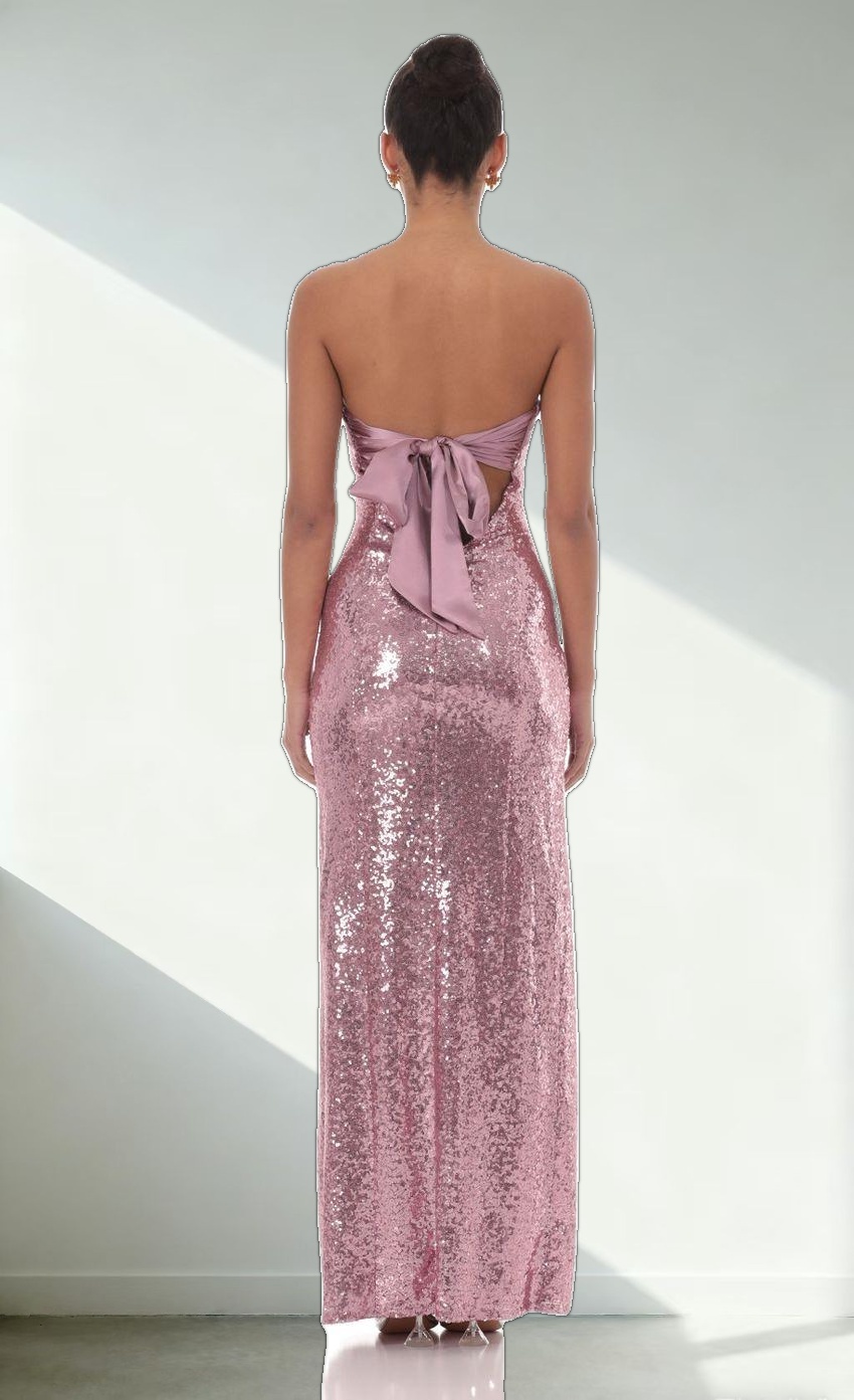 Sequin Satin Back Tie Maxi Dress in Blush