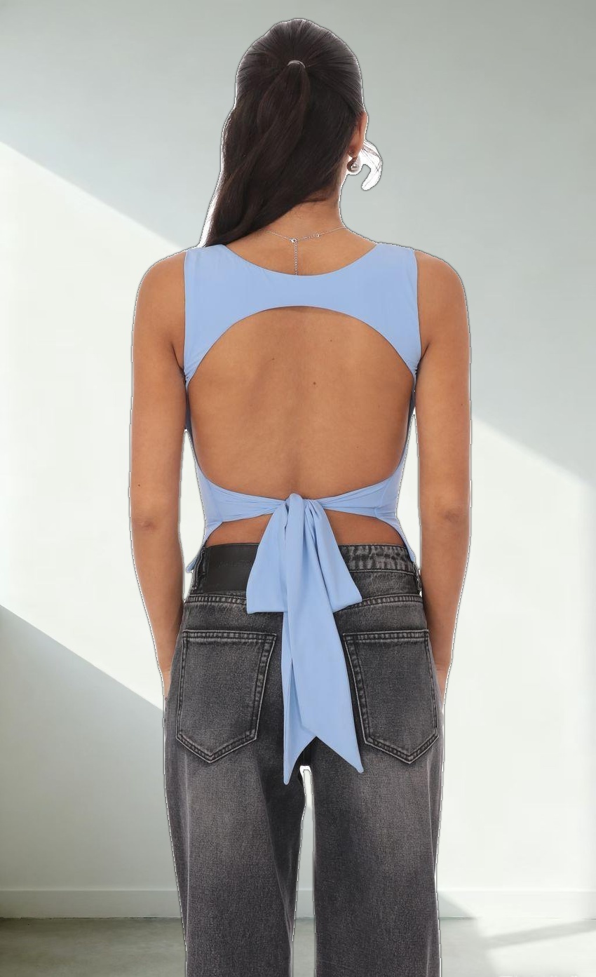 Scoop Neck Open Back Top in Sky Blue
