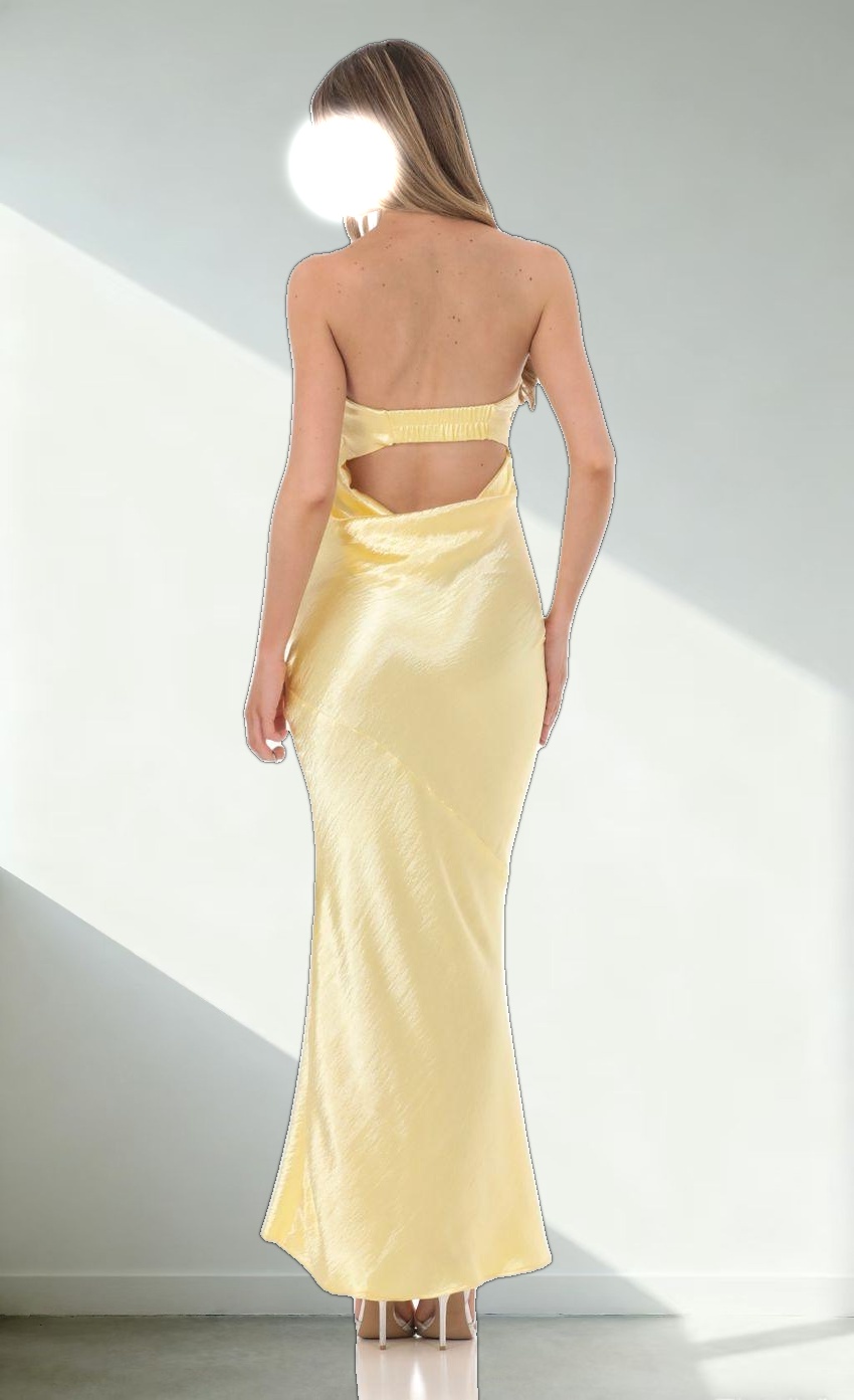 Strapless Satin Maxi Dress in Yellow