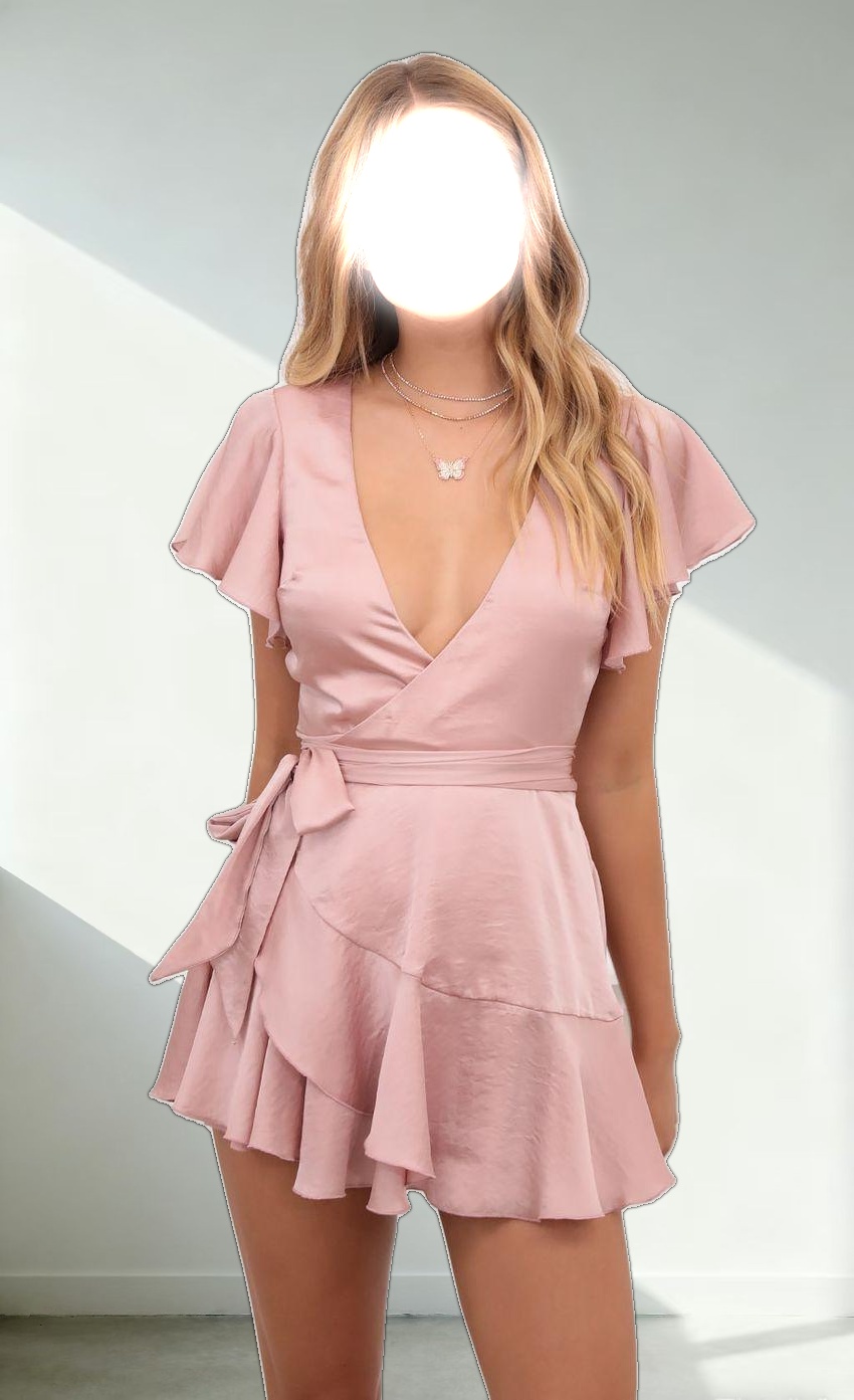 Satin Wrap Dress in Blush