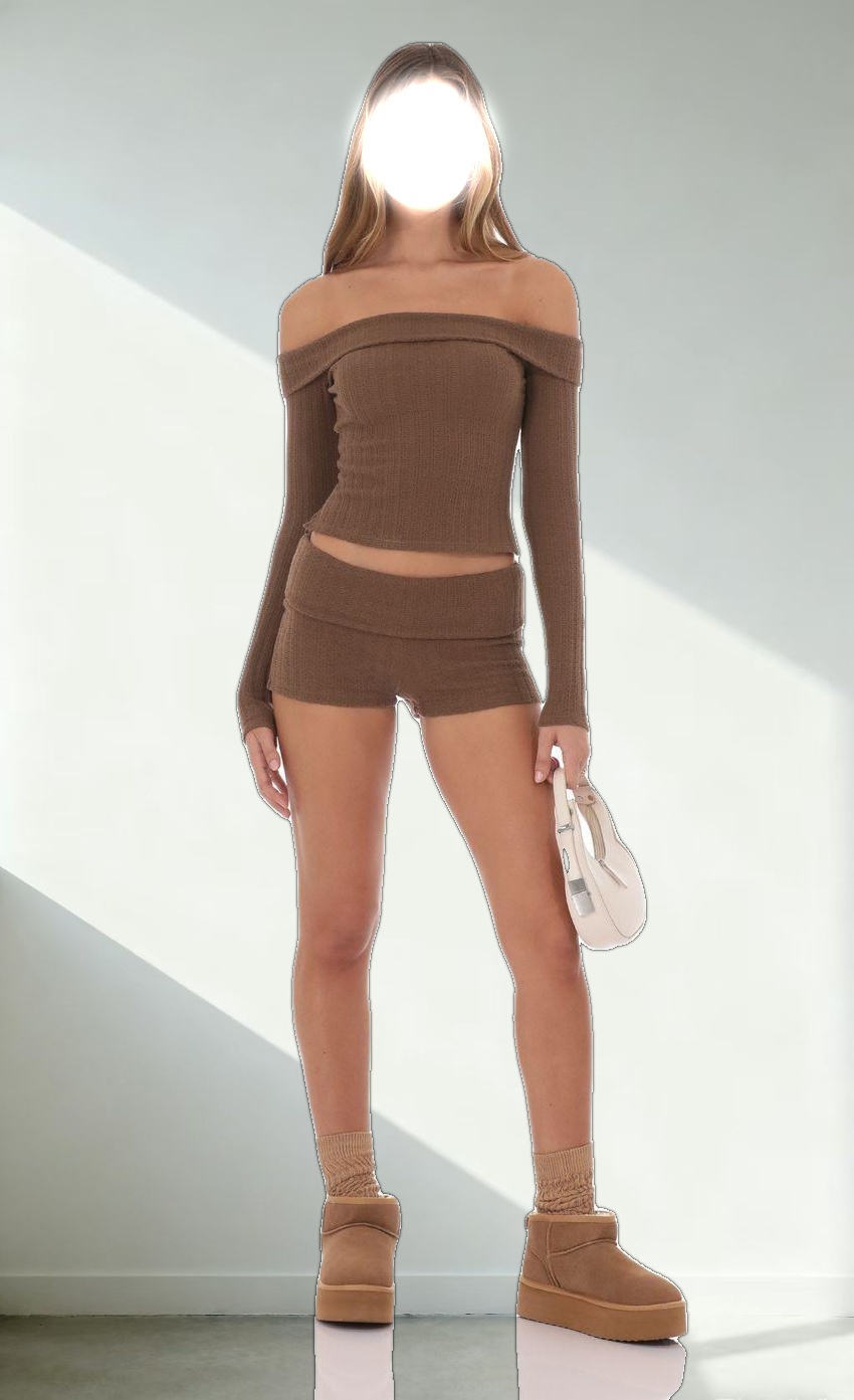 Knitted Mini Shorts in Brown