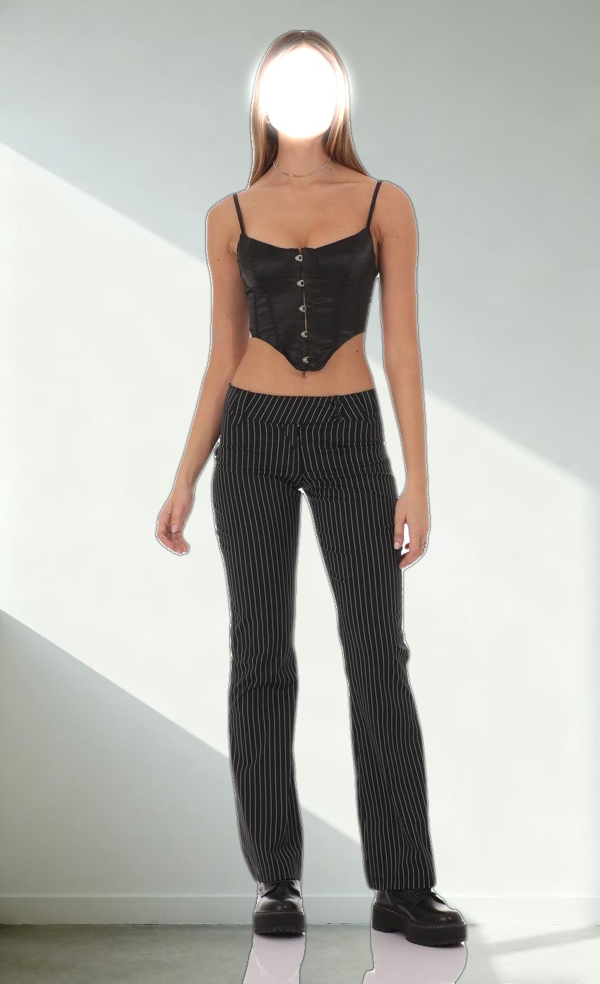 Low-Rise Pinstripe Pants in Black