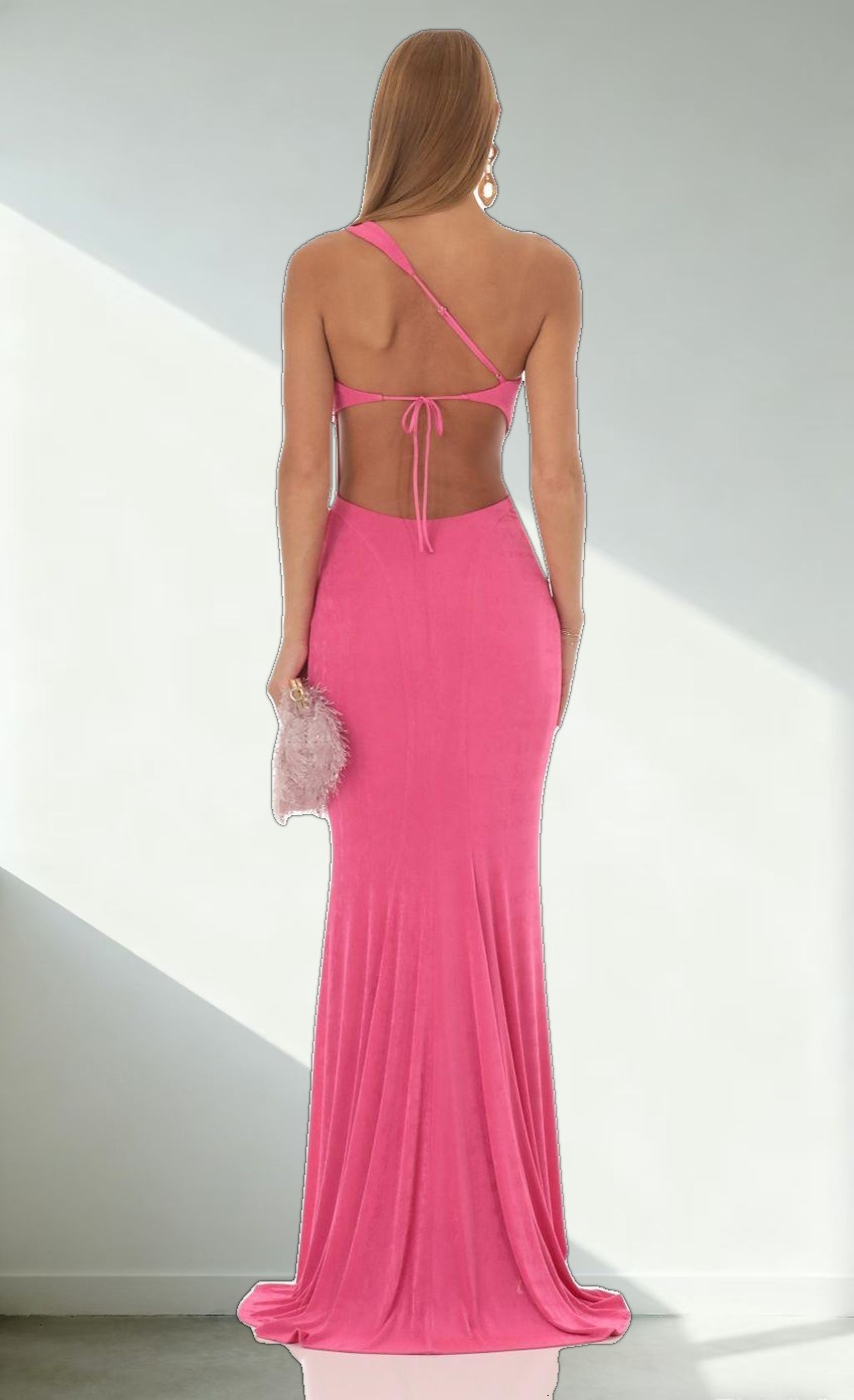 One Shoulder Maxi Dress in Pink