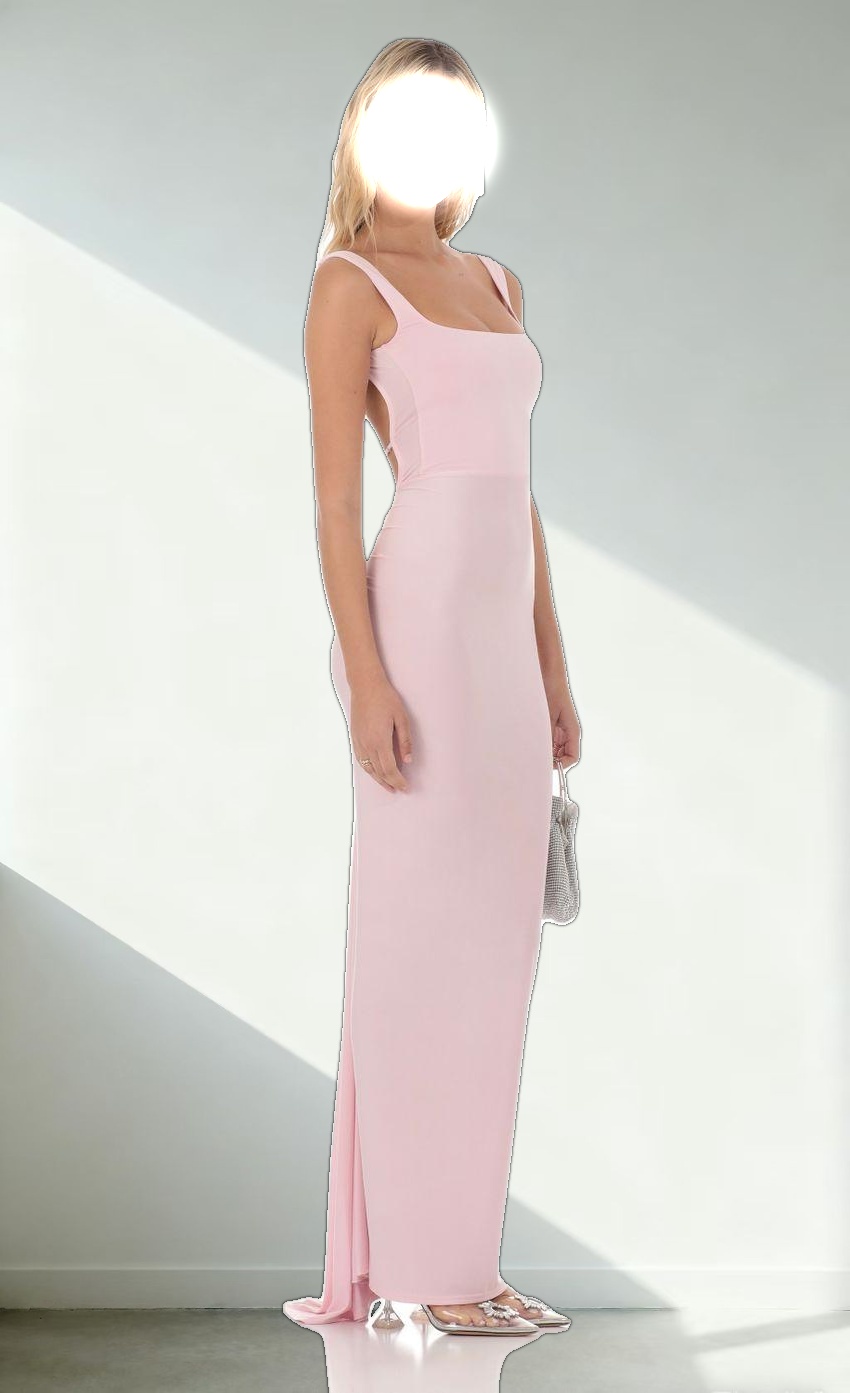 Square Neck Open Back Maxi Dress in Pink