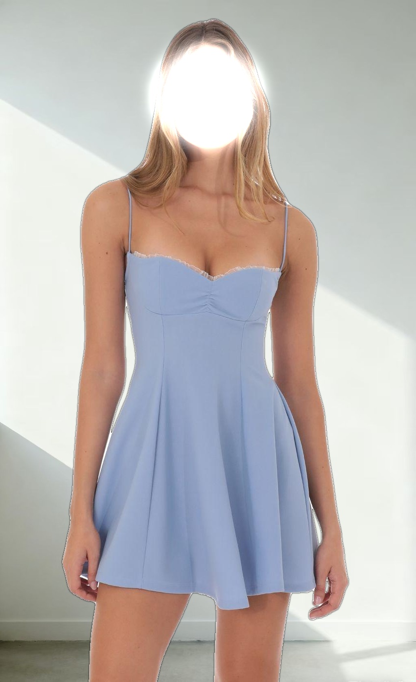 Back Lace A-Line Dress in Light Blue