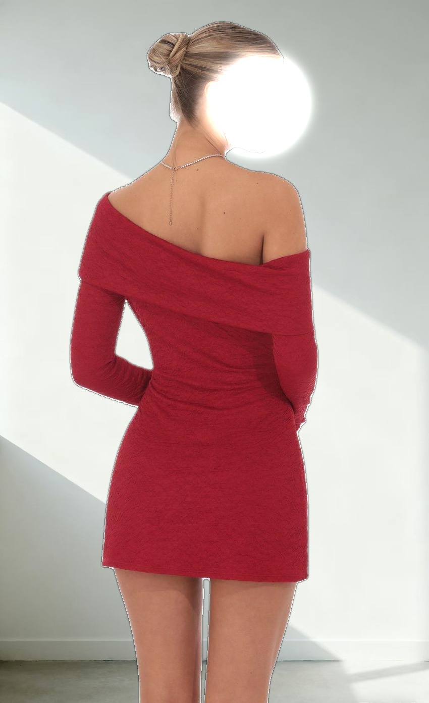 Lace Off Shoulder Dress in Red