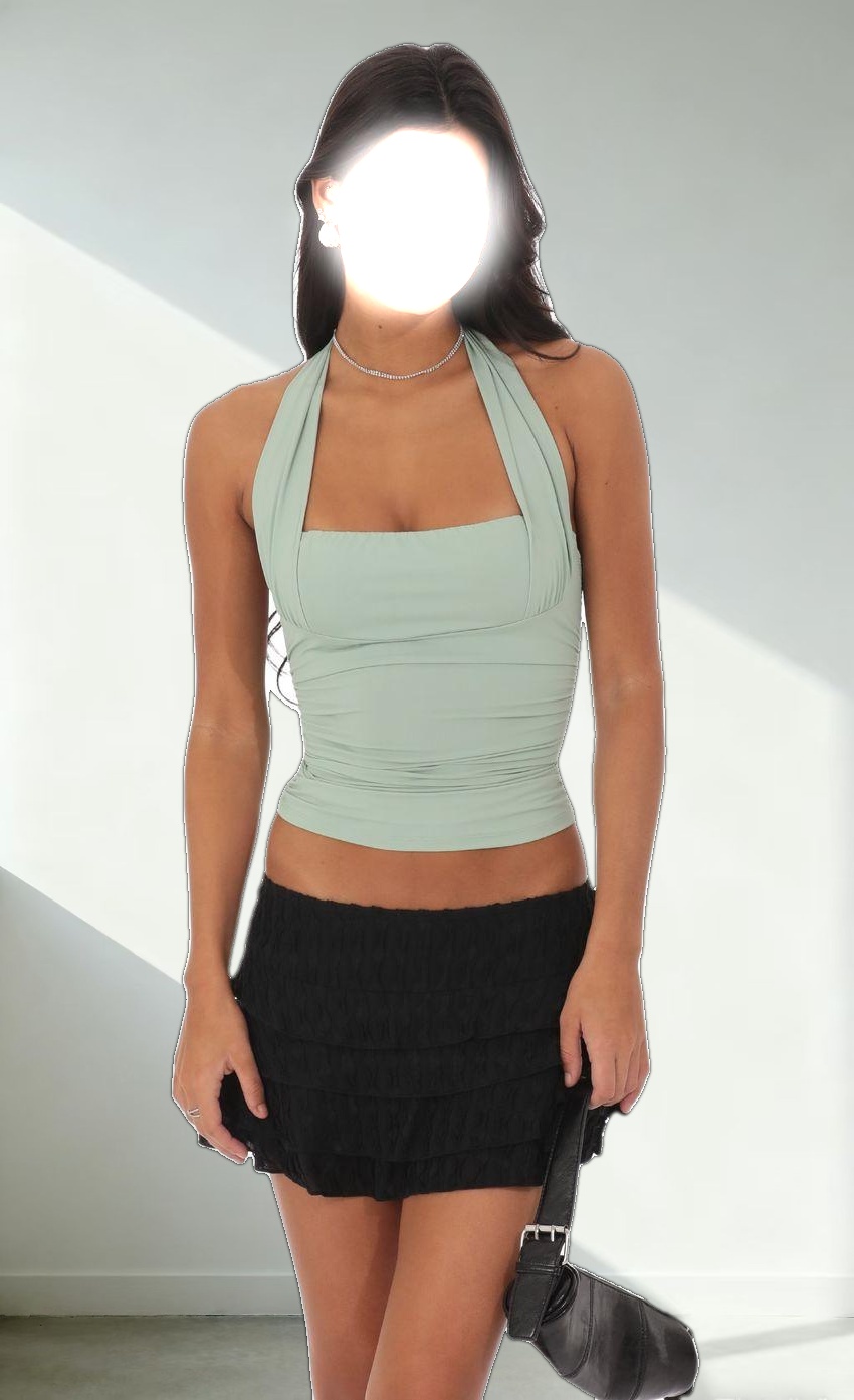 Halter Ruched Top in Sage