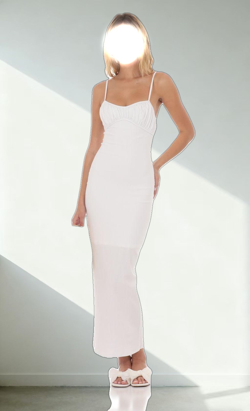 Linen Bodycon Maxi Dress in White