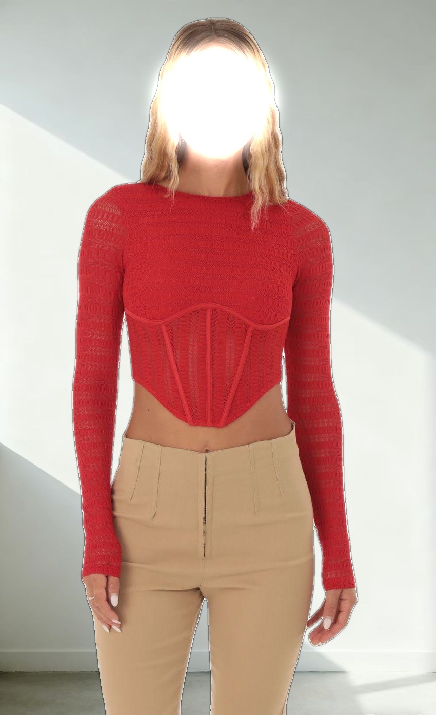 Long Sleeve Corset Top in Red