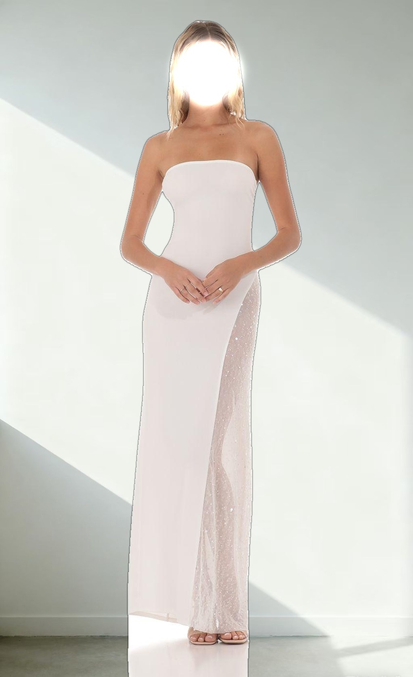 Strapless Mesh Sequin Slit in White