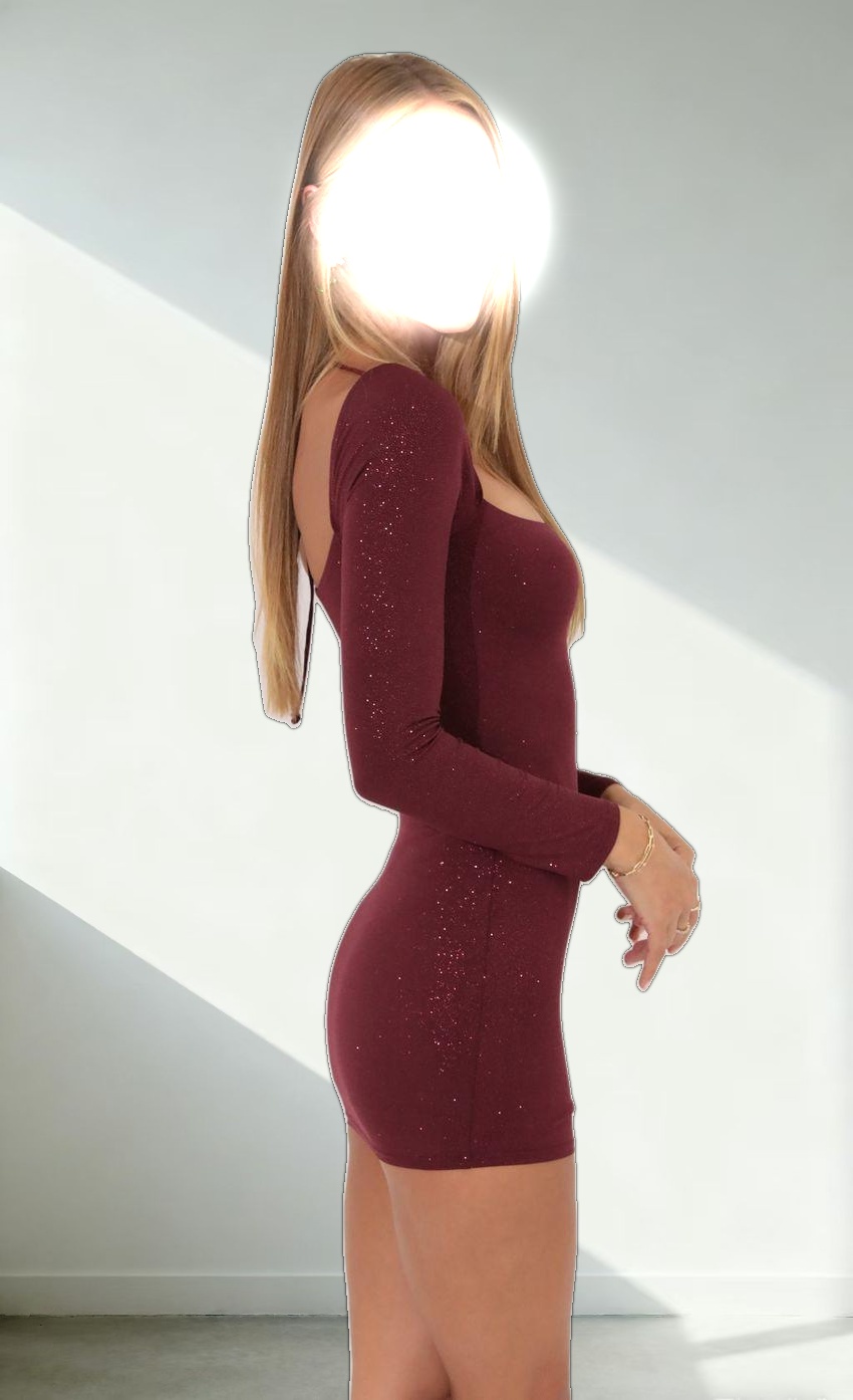 Sparkling Square Neck Dress in Burgundy