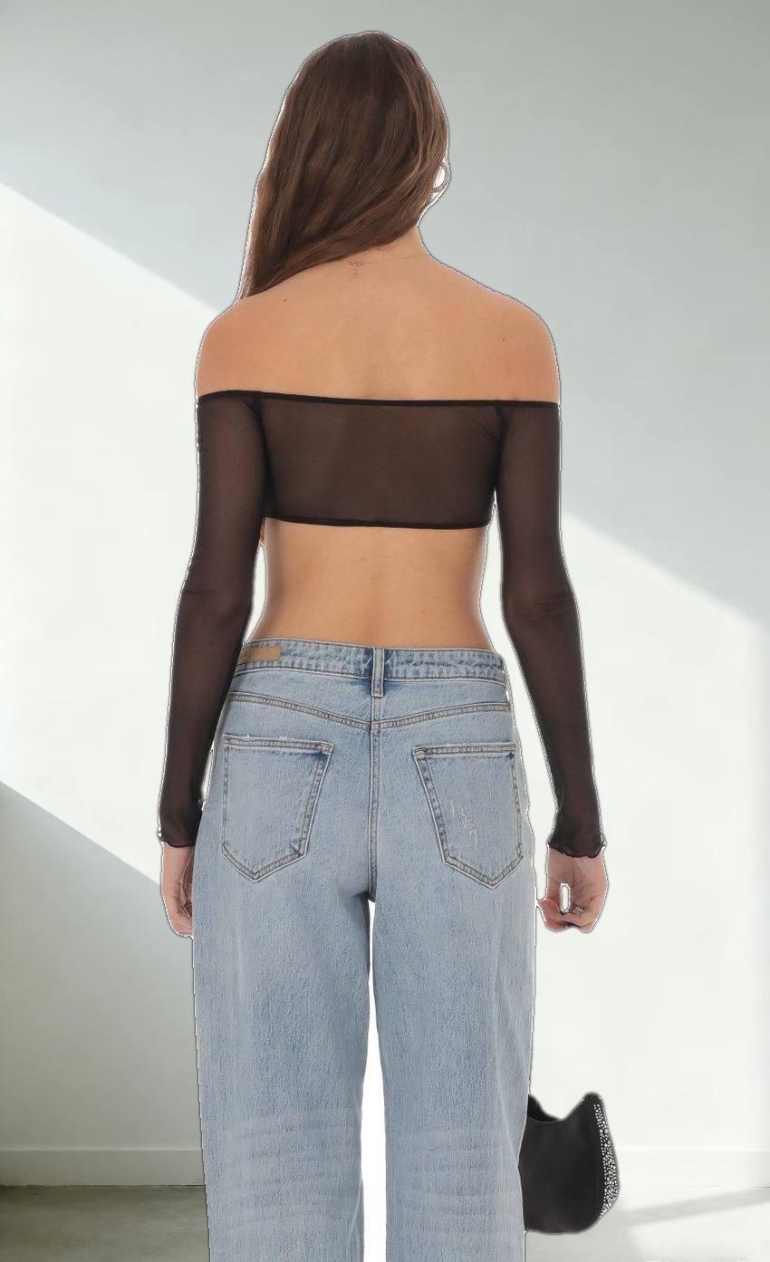 Off Shoulder Mesh Top in Black