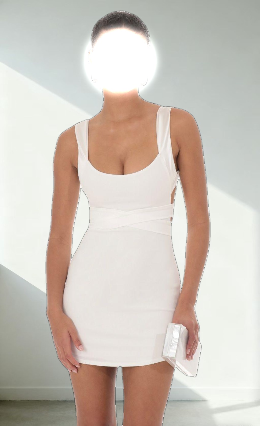 Satin Wrap Bodycon Dress in White