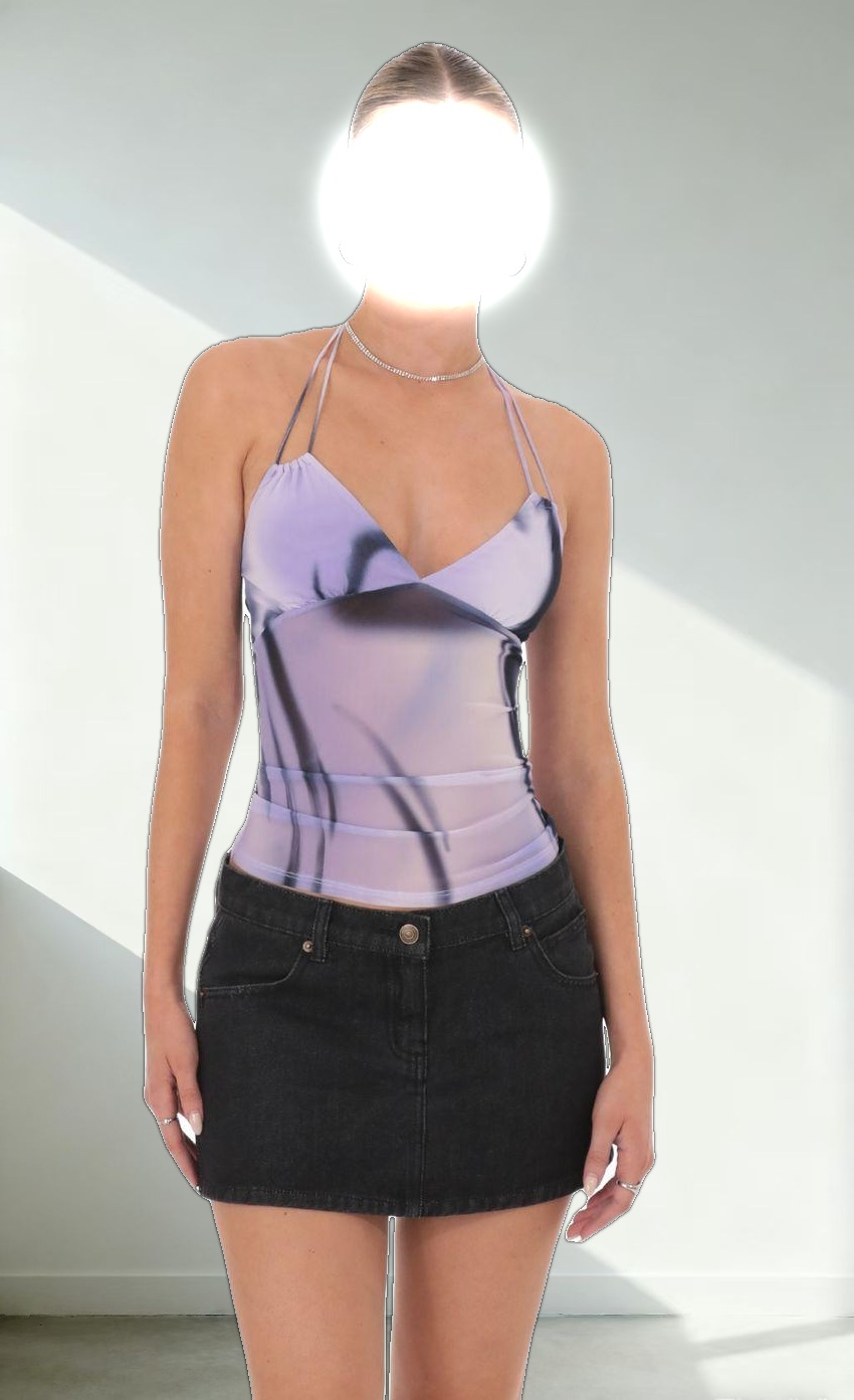 Swirl Mesh Halter Top in Lavender
