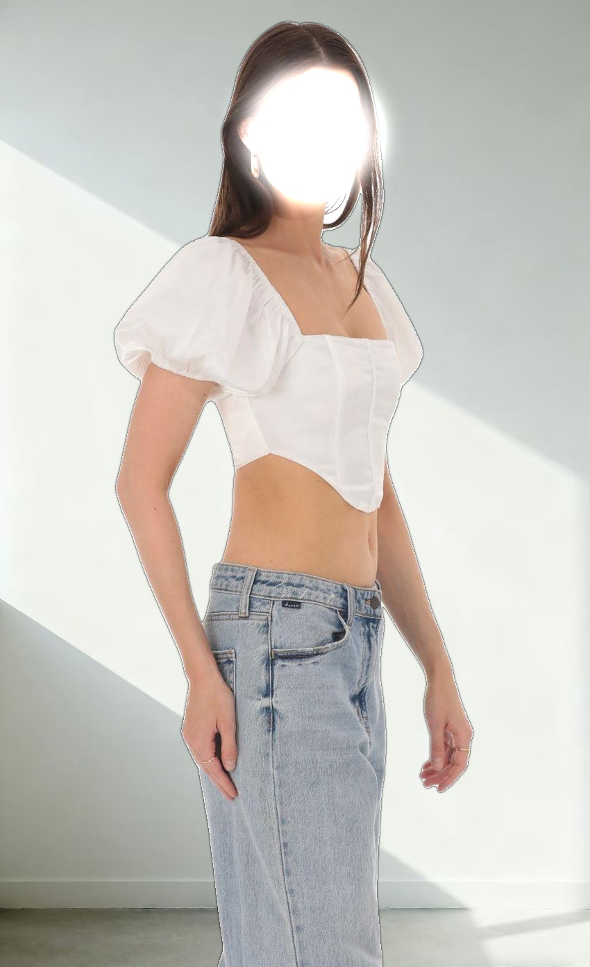 Satin Puff Sleeve Corset Top in White