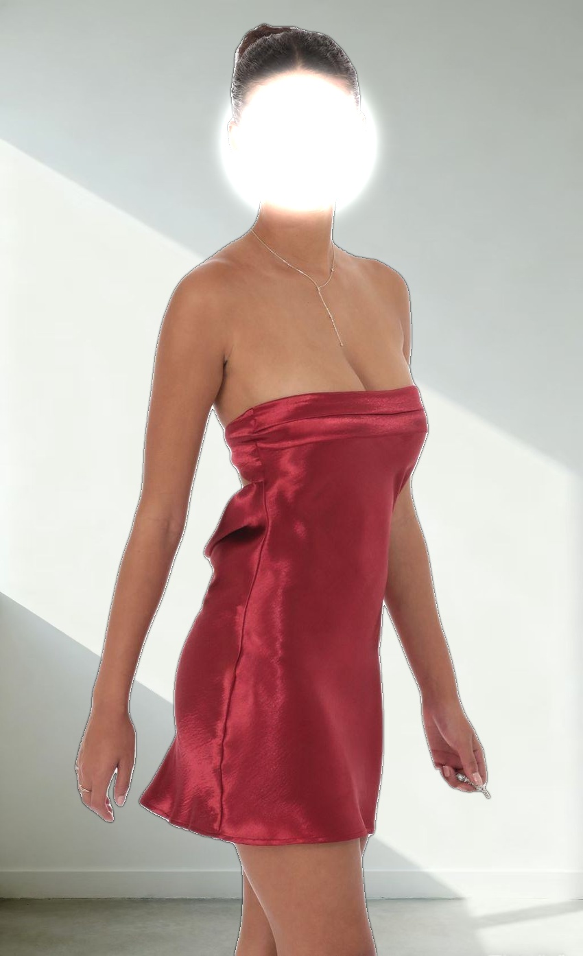 Satin Strapless Slip Dress in Maroon