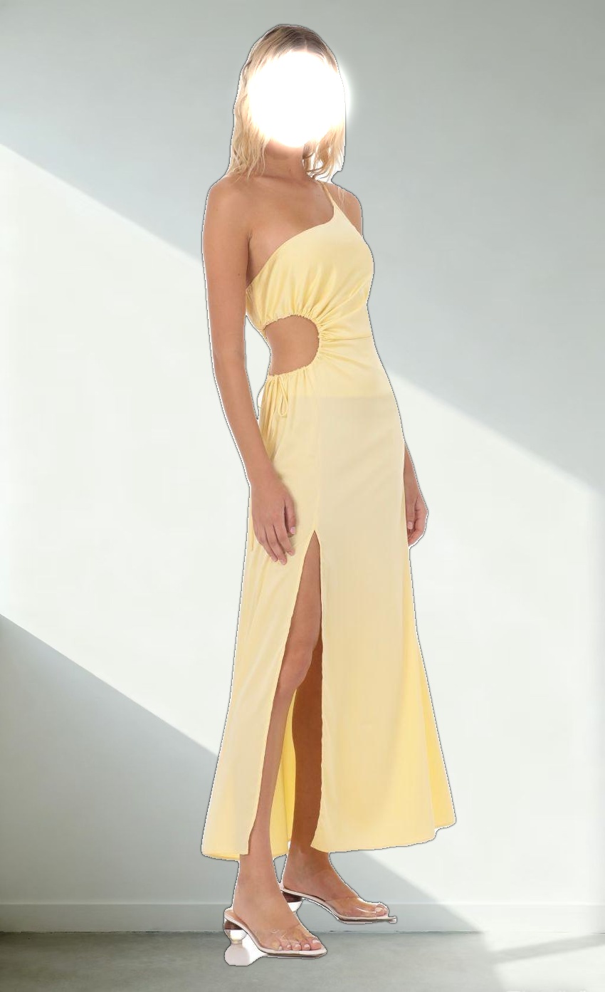 Satin Cutout Maxi Dress in Yellow