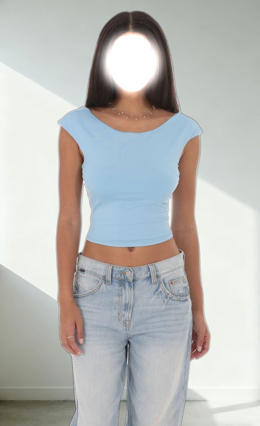 High Neck Open Back Top in Light Blue