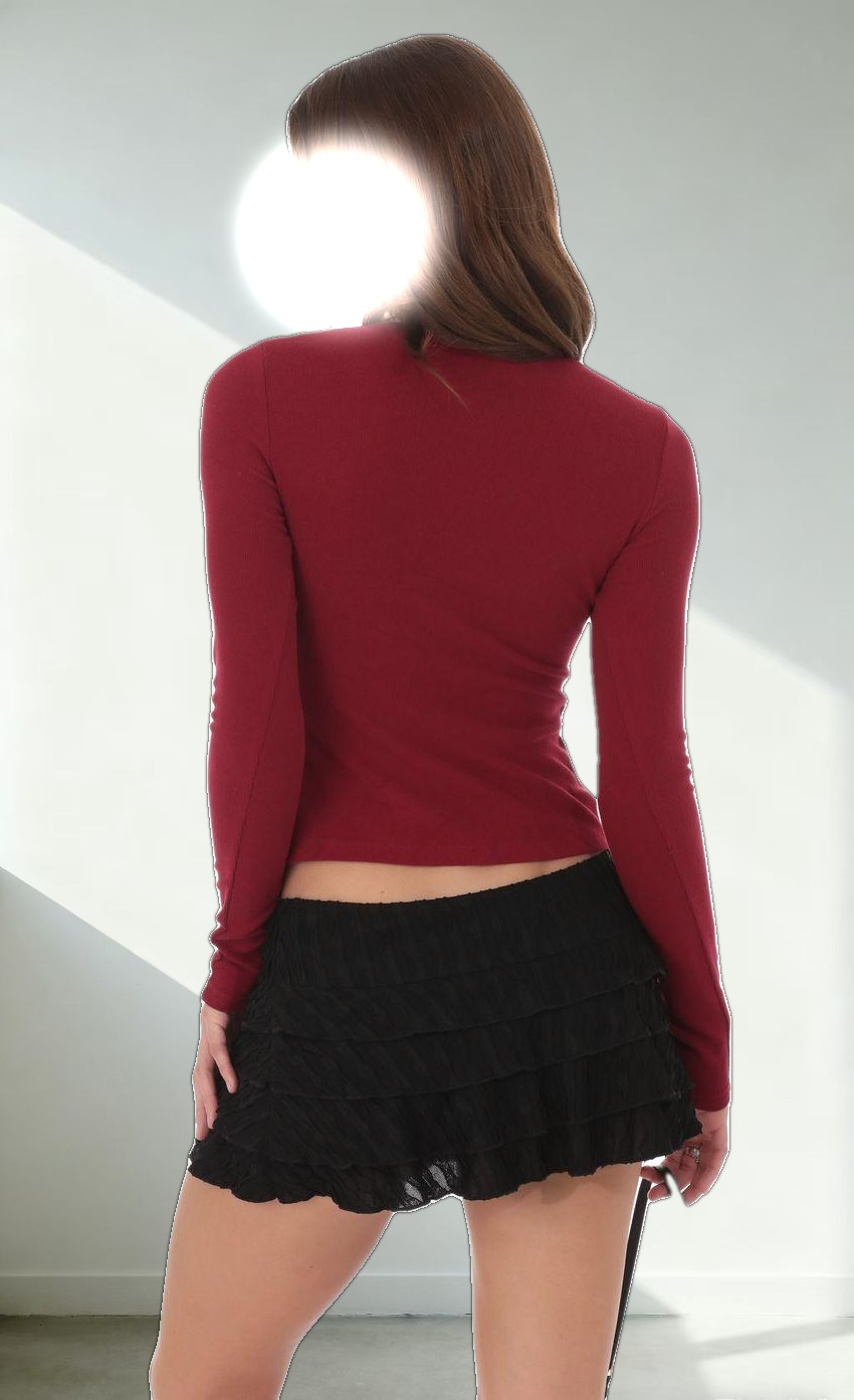 Ribbed Fly Away Top in Maroon