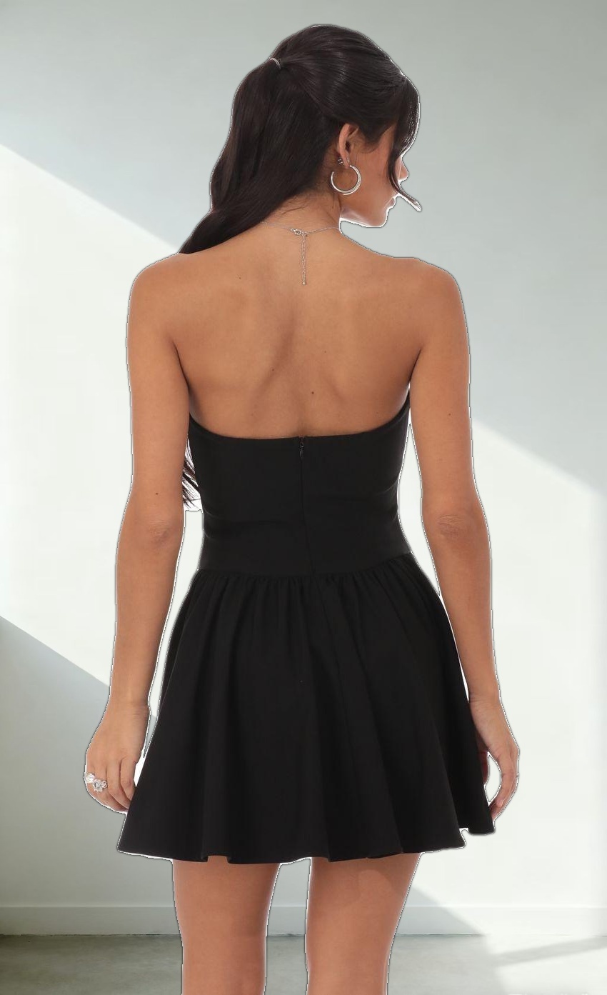 Sequin Strapless Fit and Flare Dress in Black